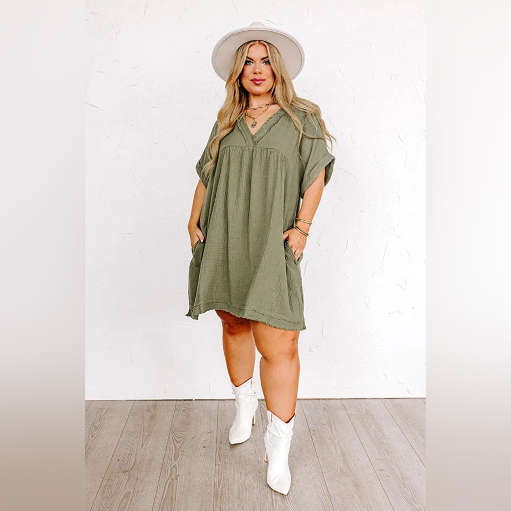 NWT IMPRESSIONs GOOD DAYS GONE BY SHIFT DRESS IN OLIVE CURVES size 1x